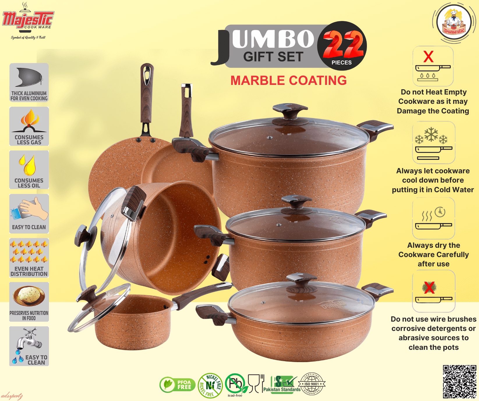 D-161 β Nonstick Jumbo Gift Set β 22 Pcs (Interior+Exterior Marble) - Majestic Cookware