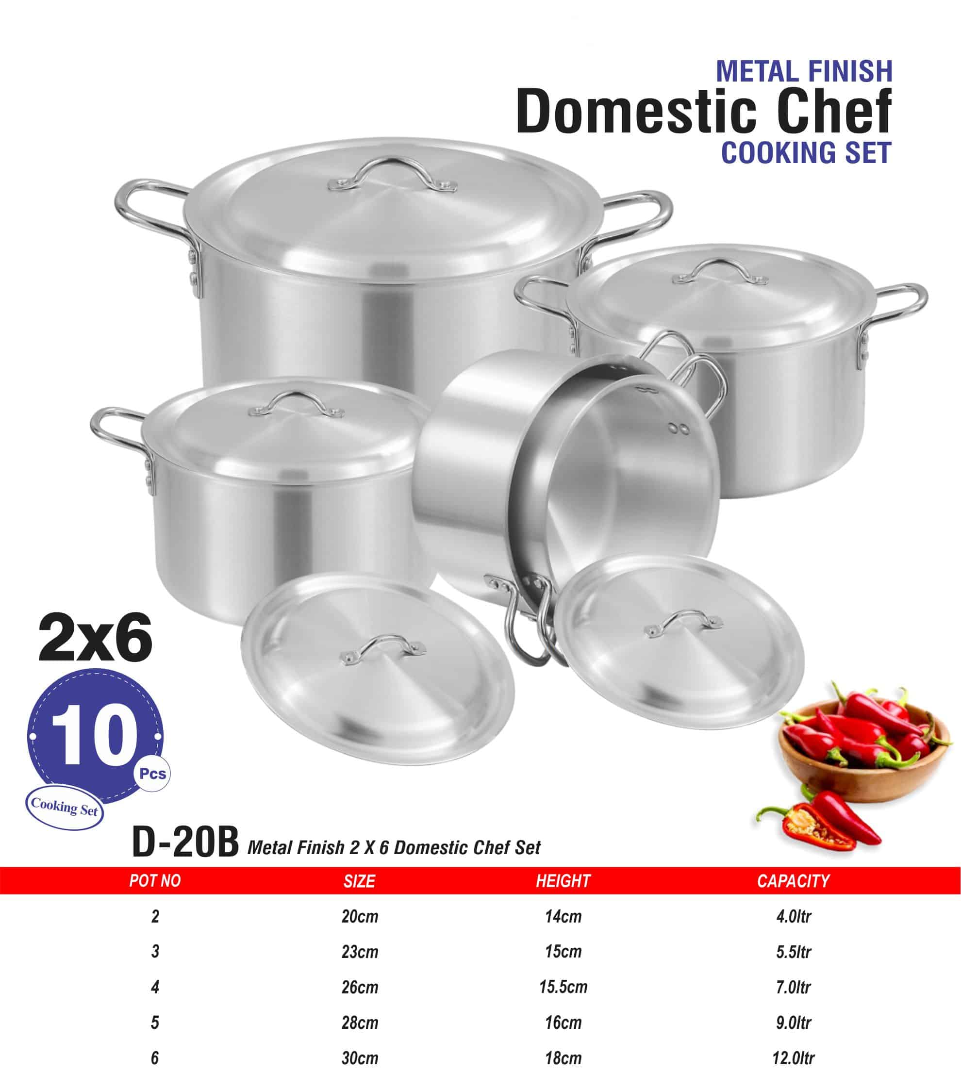 D-20-B AL Cooking Set 2x6 Metal Finish