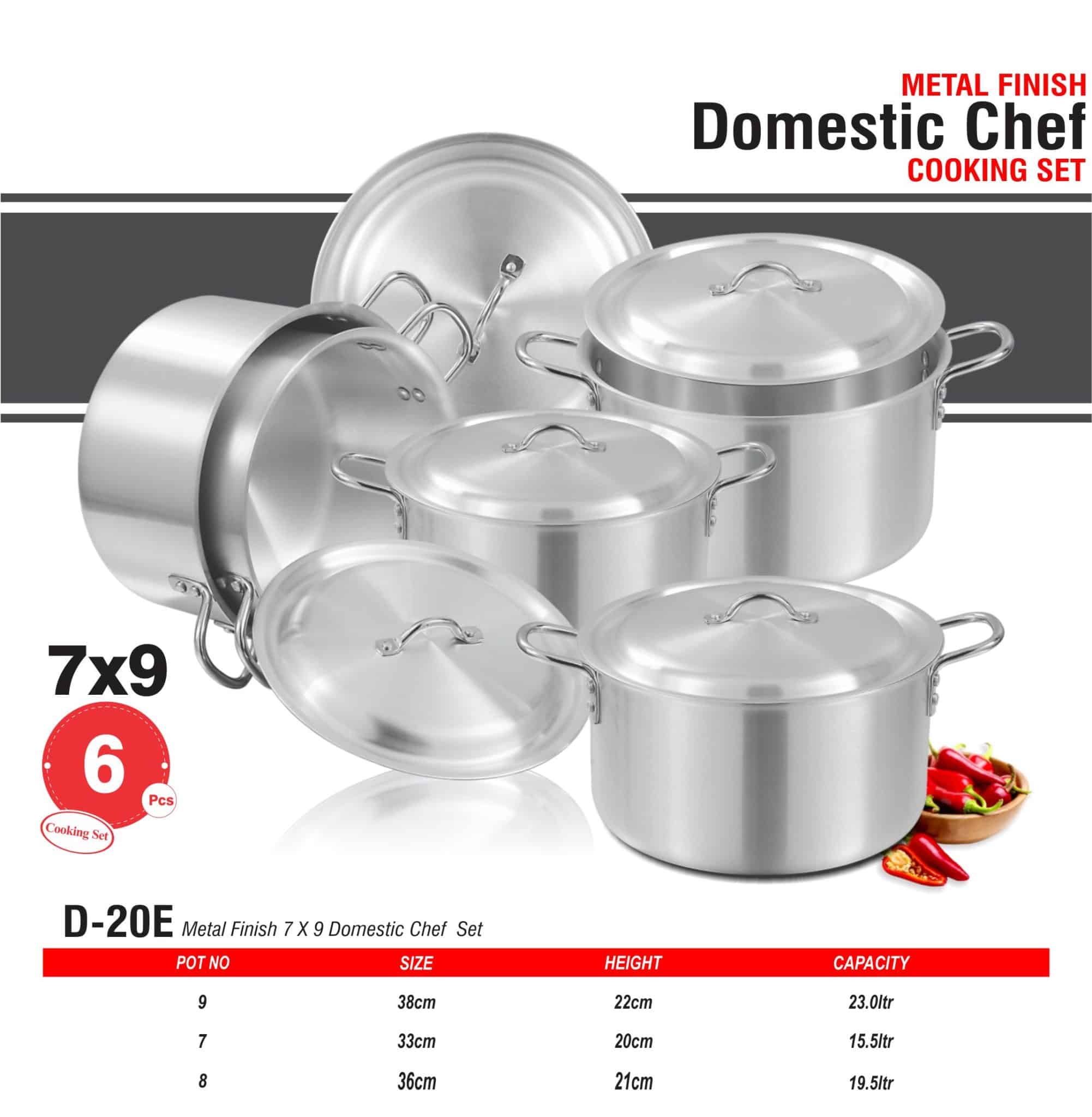 D-20-E AL Cooking Set 7x9 Metal Finish