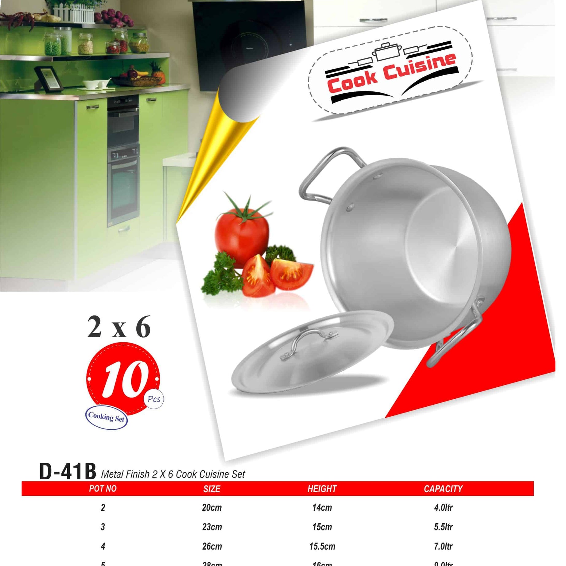 D-41B AL Cook Cuisine Set 2x6 Metal Finish - Majestic Cookware