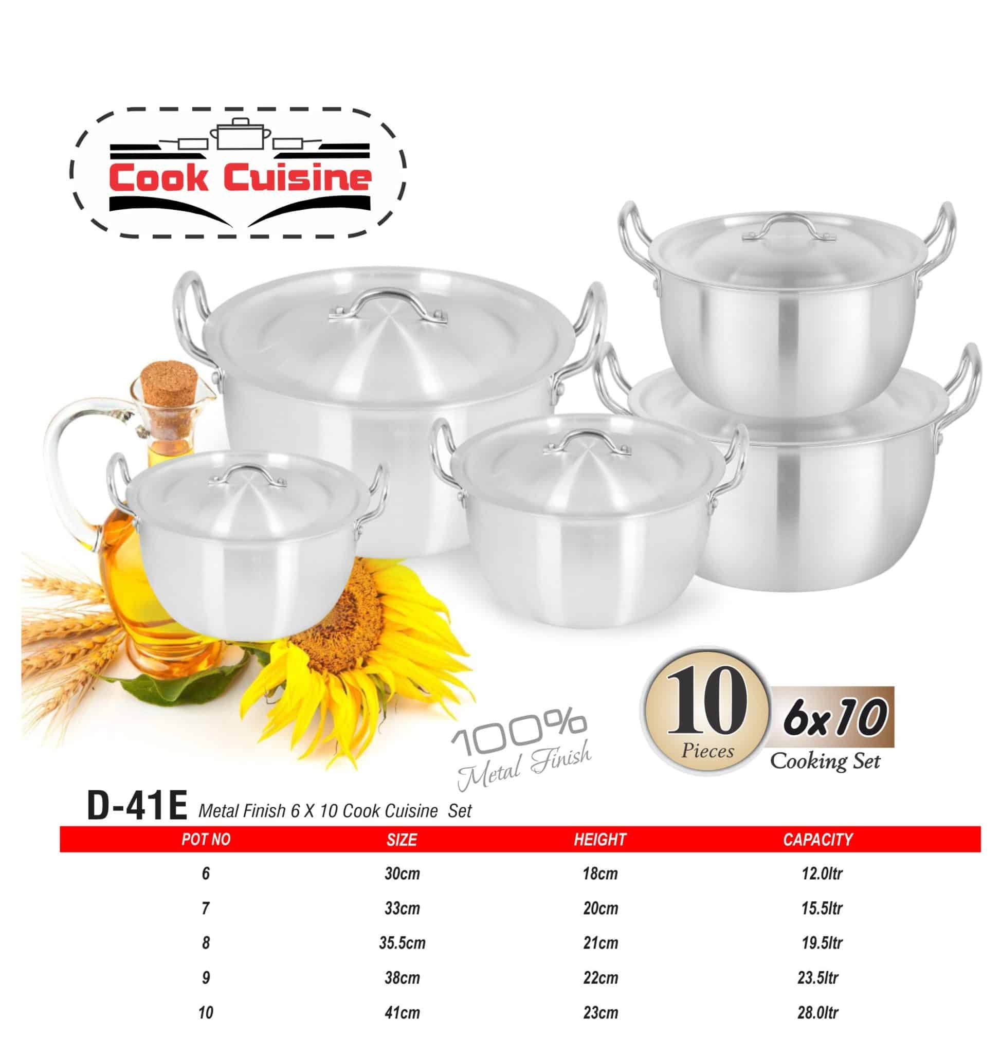 D-41E AL Cook Cuisine Set 6x10 Metal Finish - Majestic Cookware