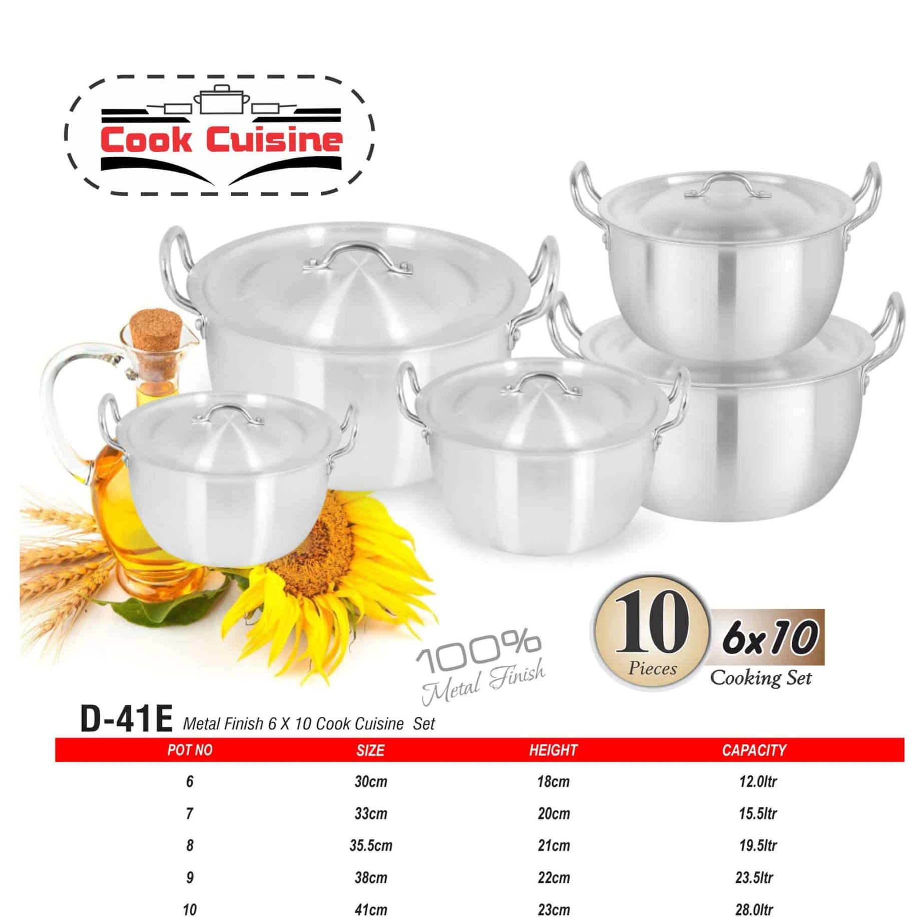 D-41E AL Cook Cuisine Set 6x10 Metal Finish - Majestic Cookware