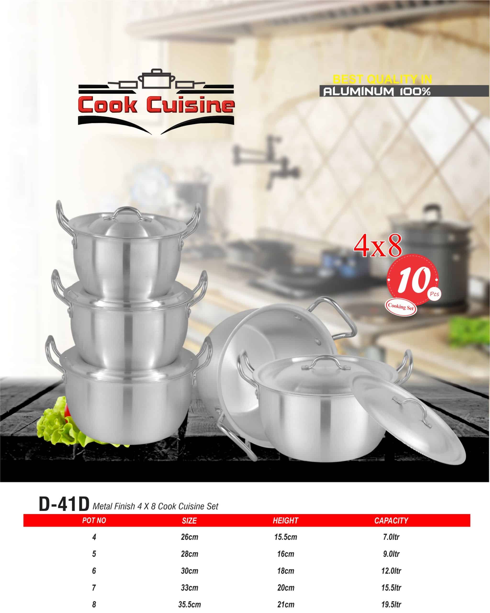 D-41D AL Cook Cuisine Set 4x8 Metal Finish - Majestic Cookware