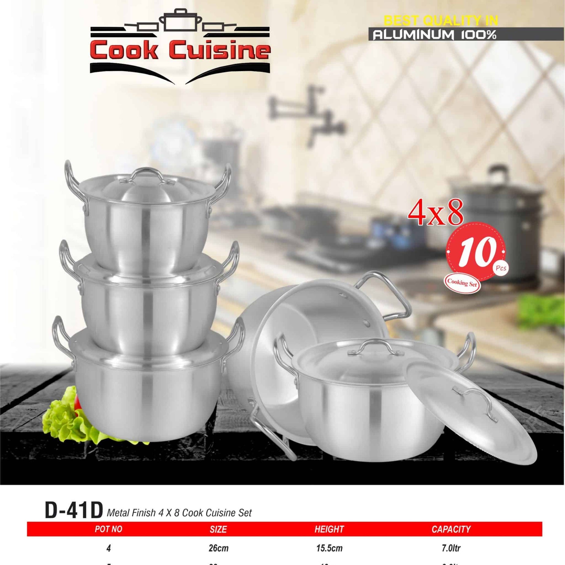 D-41D AL Cook Cuisine Set 4x8 Metal Finish - Majestic Cookware
