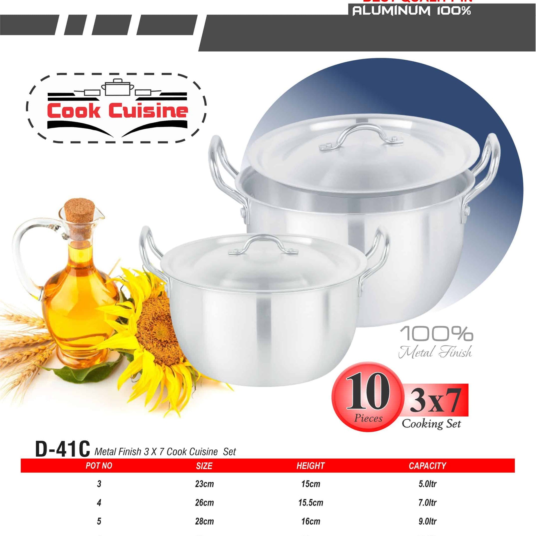 D-41C AL Cook Cuisine Set 3x7 Metal Finish - Majestic Cookware