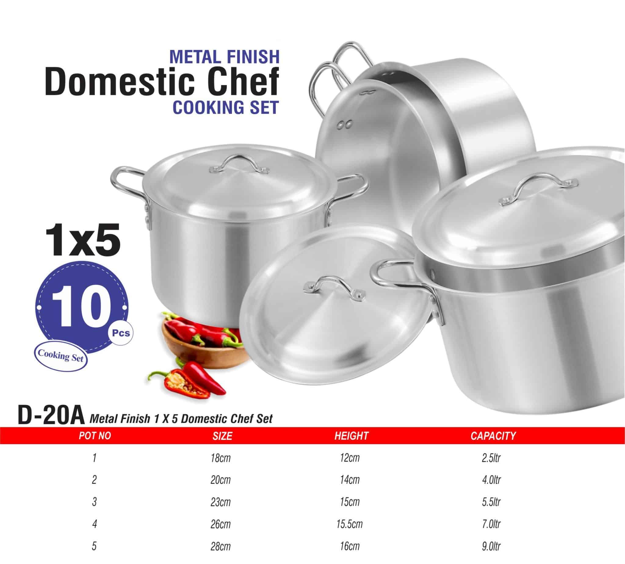 D-31 AL Cooking Set 1x5 Metal Finish - Majestic Cookware