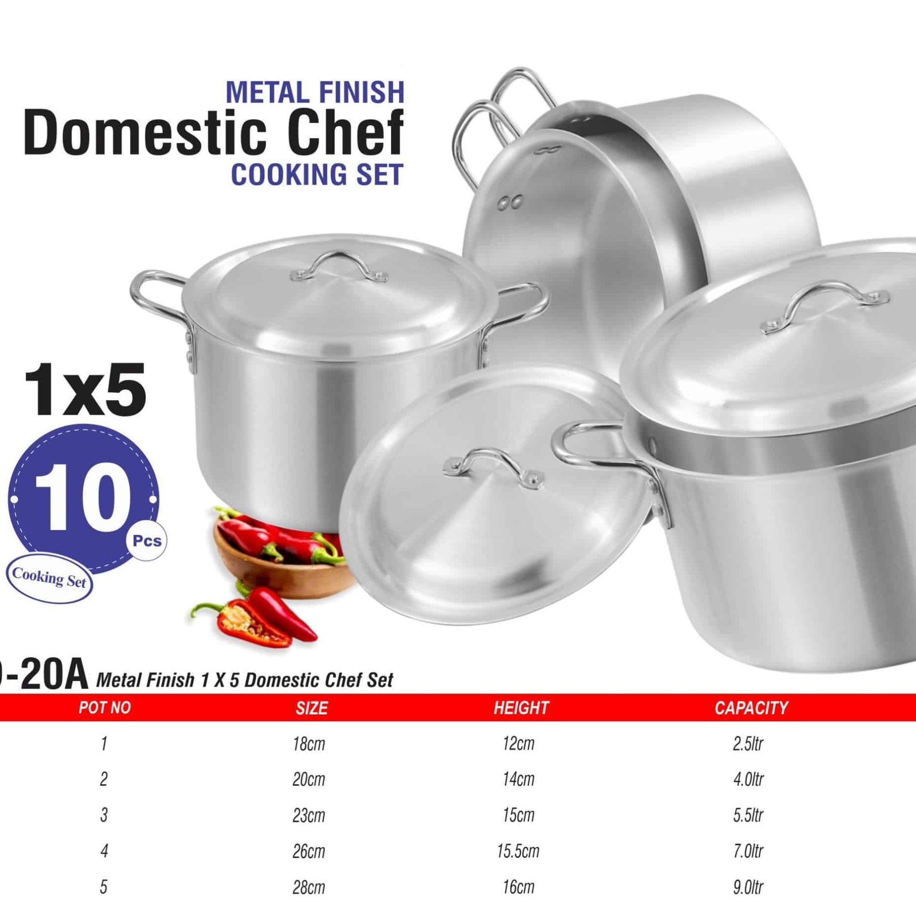 D-31 AL Cooking Set 1x5 Metal Finish - Majestic Cookware