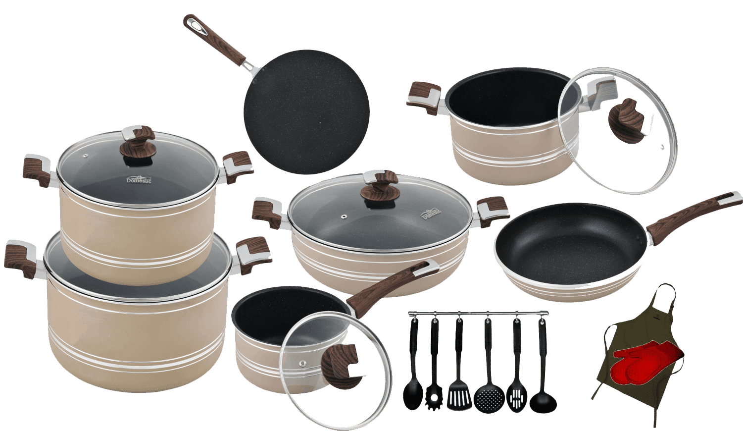 D - 161 – Nonstick Jumbo Gift Set – 22 Pcs (Interior+Exterior Marble) - Majestic Cookware